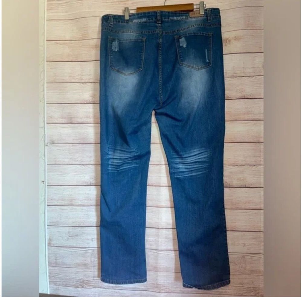 L & B Creations Silver Sequin Patch Boyfriend Skinny Jean - Size 20 denim Blue - Picture 4 of 11